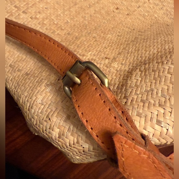 Street Level Shoulder Bag Backpack Raffia Tan Genuine Leather Boho Beach - Picture 10 of 15